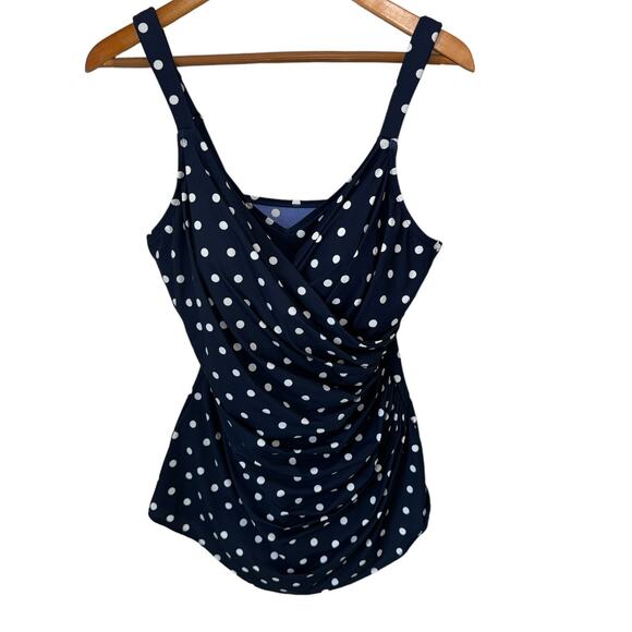 LANDS' END Polka Dot Slimming One-Piece Swimsuit Size 16L Modest Feminine - Picture 2 of 11